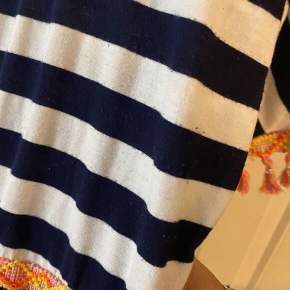 Entro Navy and White Striped Shirt with Neon Tassels Fringe Medium - Picture 4 of 8